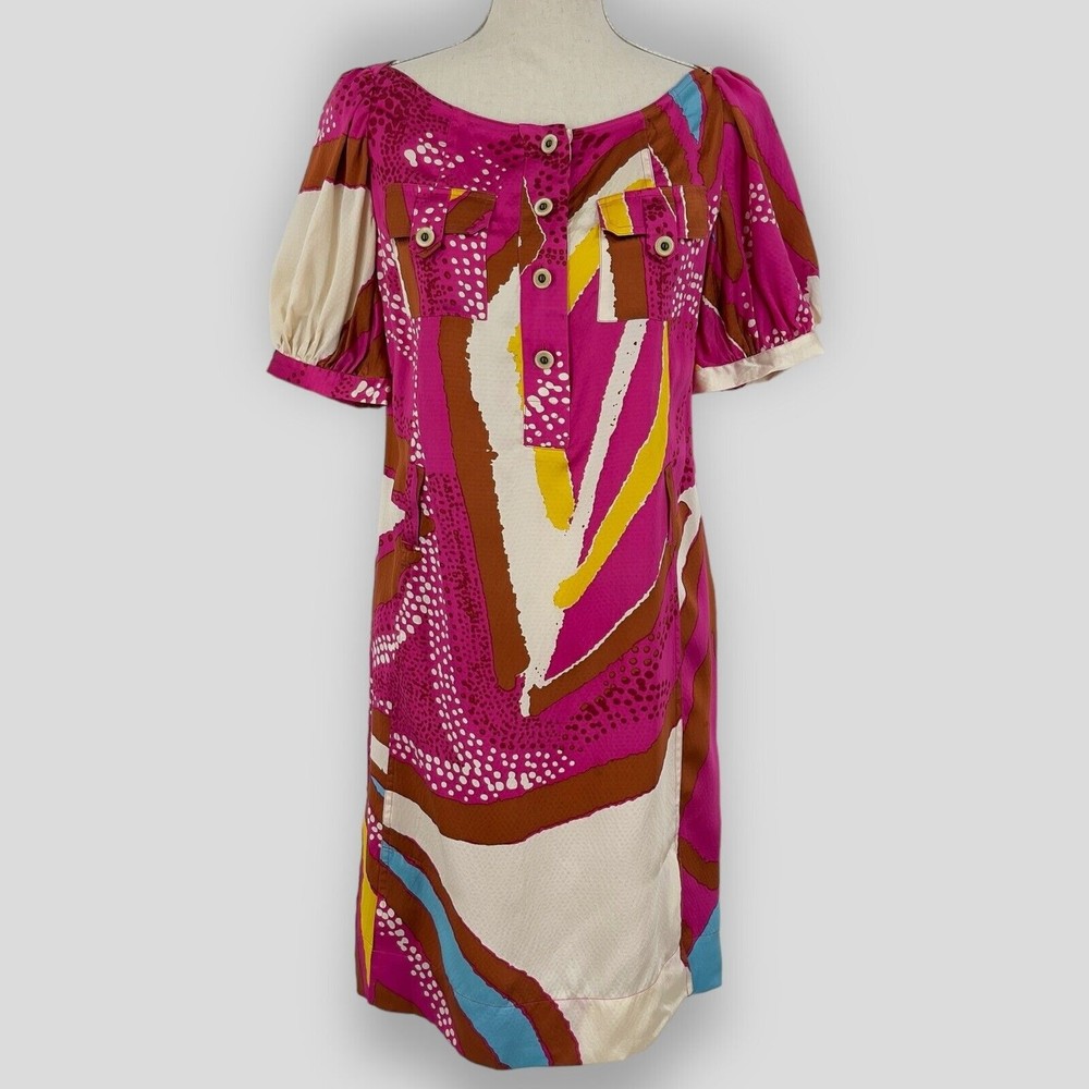 DVF Diane von Furstenburg Womens Margot Silk Printed Button Front Shift Dress 6